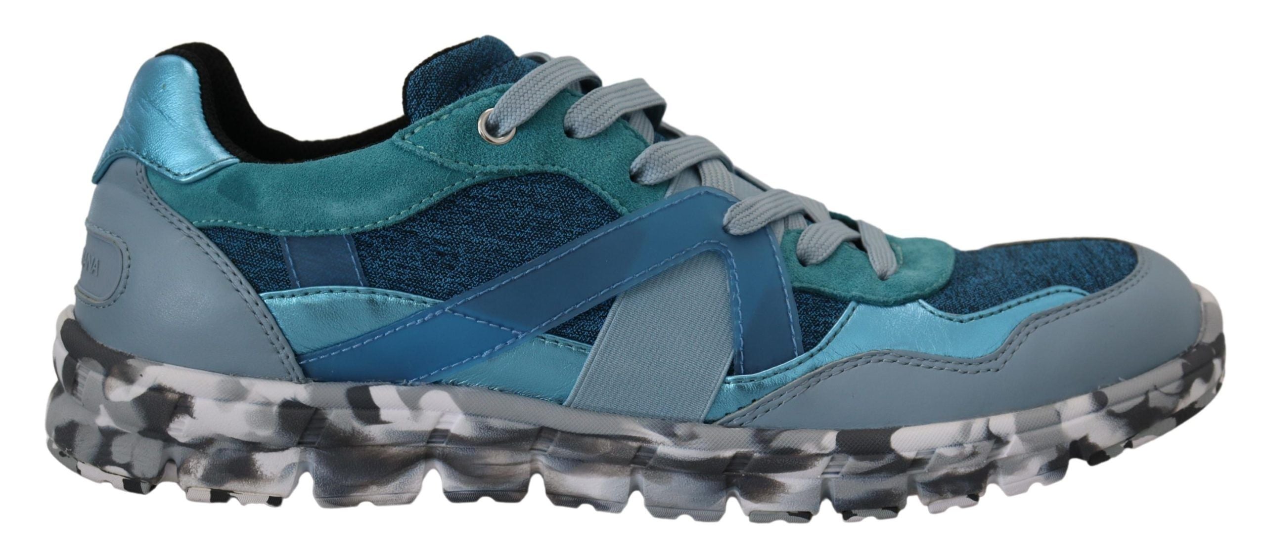 Dolce & Gabbana Blue Gray Leather Sport Low Top Men's Sneakers