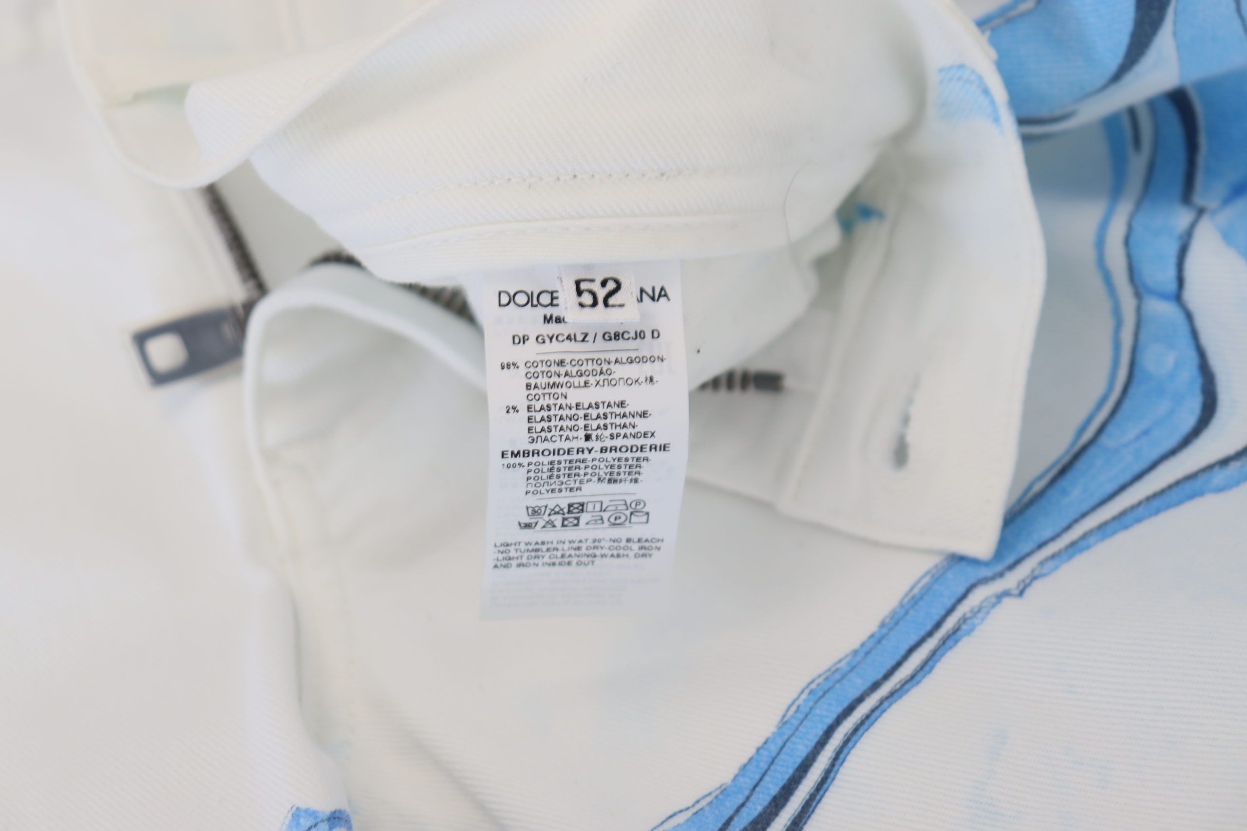 Dolce & Gabbana White Blue Denim Cotton Jeans Stretch Skinny Fit Men's Pant