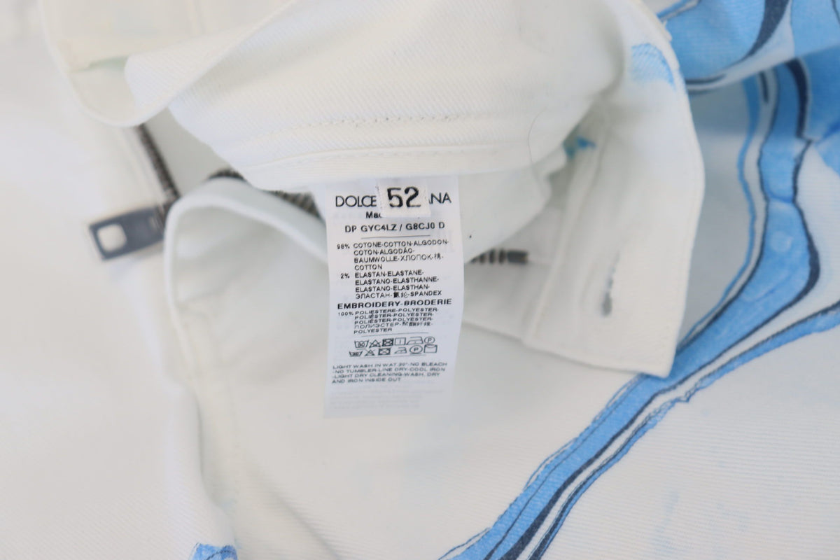 Dolce & Gabbana White Blue Denim Cotton Jeans Stretch Skinny Fit Men's Pant