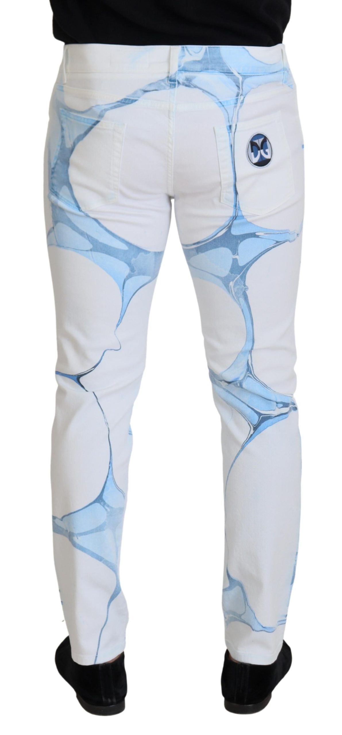 Dolce & Gabbana White Blue Denim Cotton Jeans Stretch Skinny Fit Men's Pant