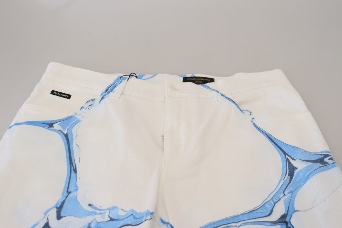 Dolce & Gabbana White Blue Denim Cotton Jeans Stretch Skinny Fit Men's Pant