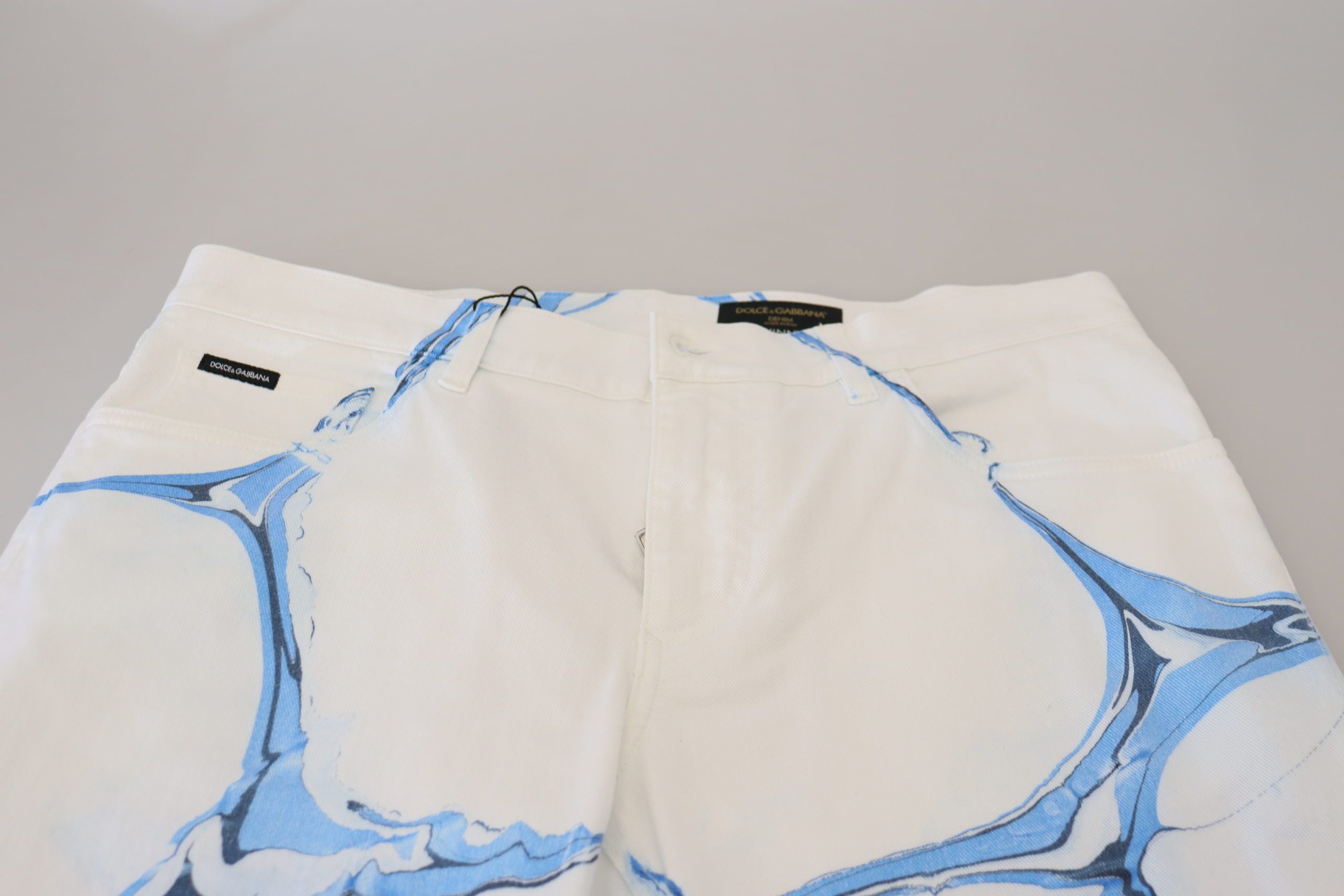 Dolce & Gabbana White Blue Denim Cotton Jeans Stretch Skinny Fit Men's Pant