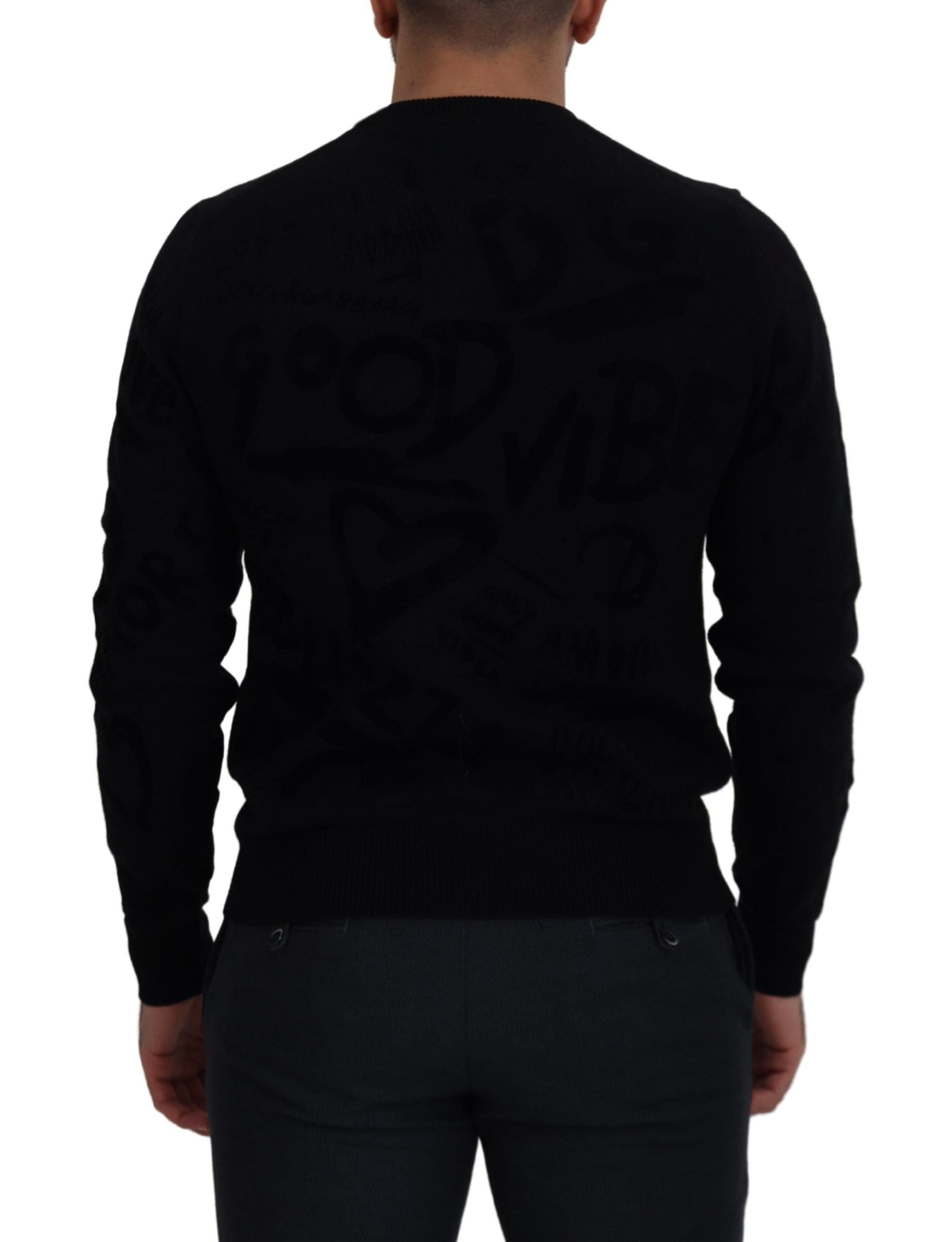 Dolce & Gabbana Black Wool Logo Pattern Crewneck Pullover Men's Sweater