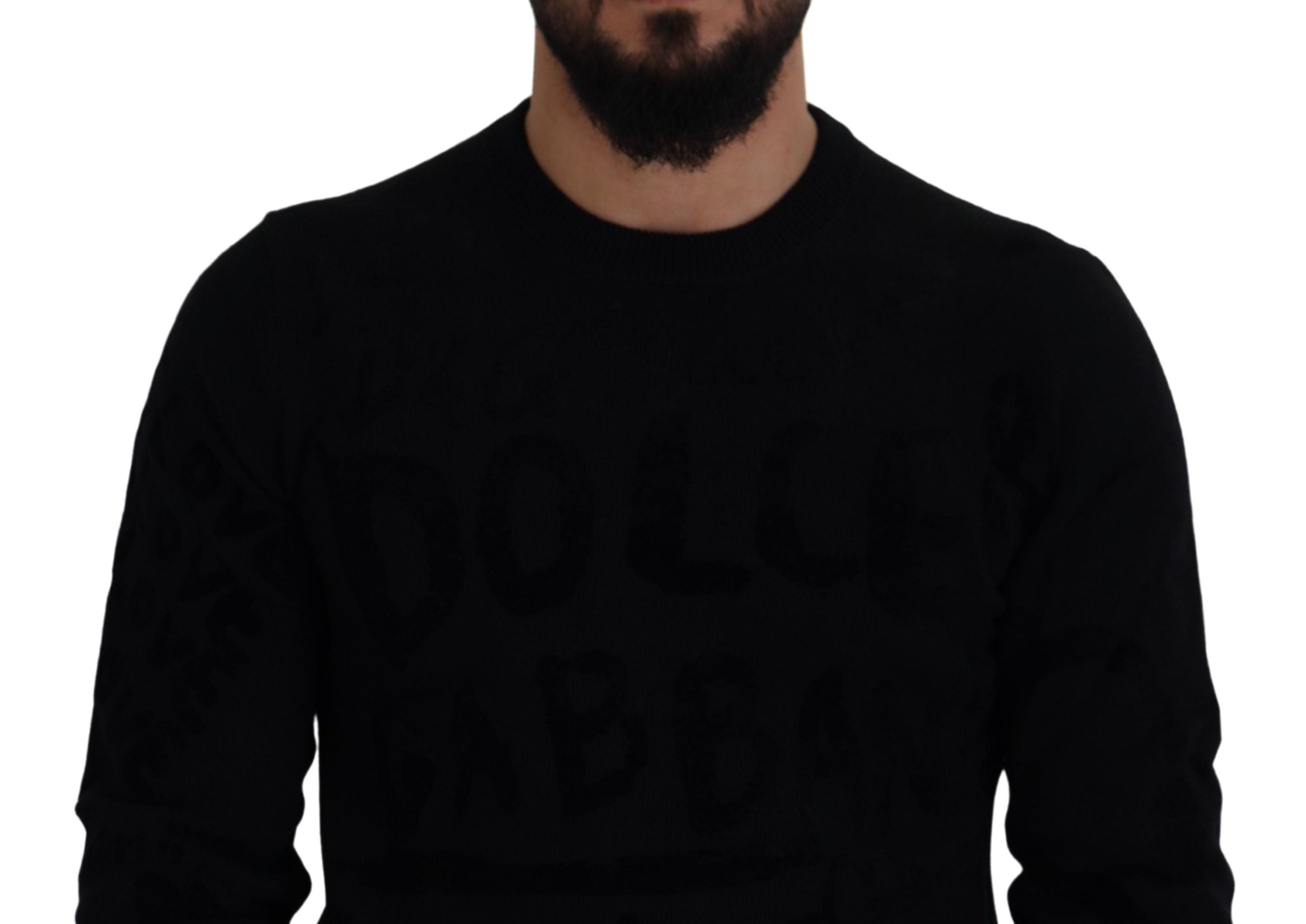 Dolce & Gabbana Black Wool Logo Pattern Crewneck Pullover Men's Sweater