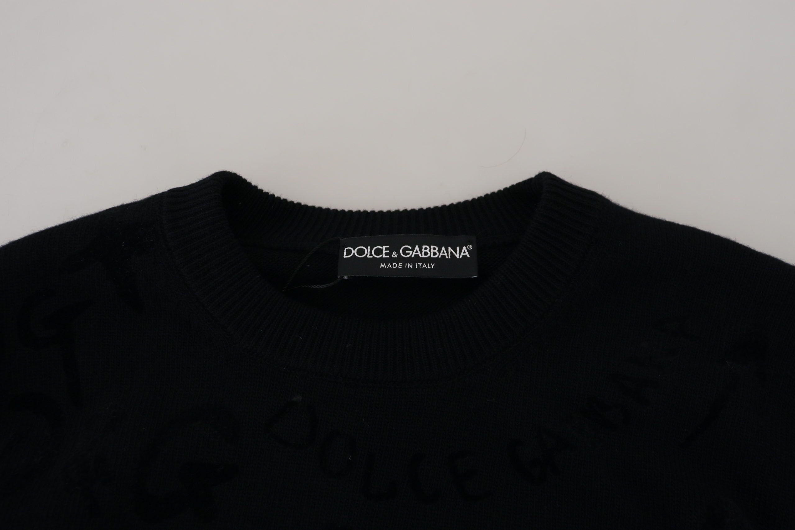 Dolce & Gabbana Black Wool Logo Pattern Crewneck Pullover Men's Sweater
