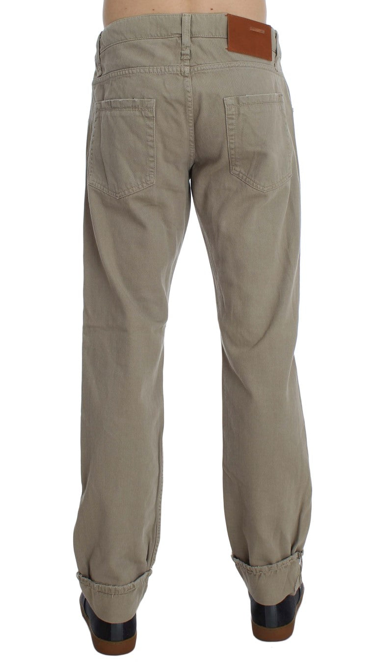 Acht Beige Cotton Patchwork Men's Jeans
