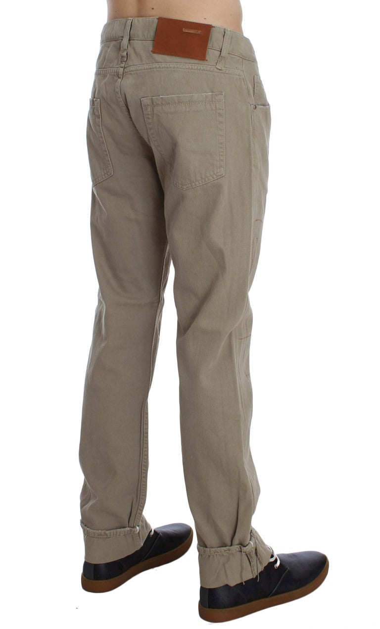 Acht Beige Cotton Patchwork Men's Jeans
