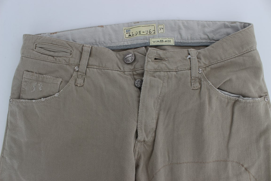 Acht Beige Cotton Patchwork Men's Jeans