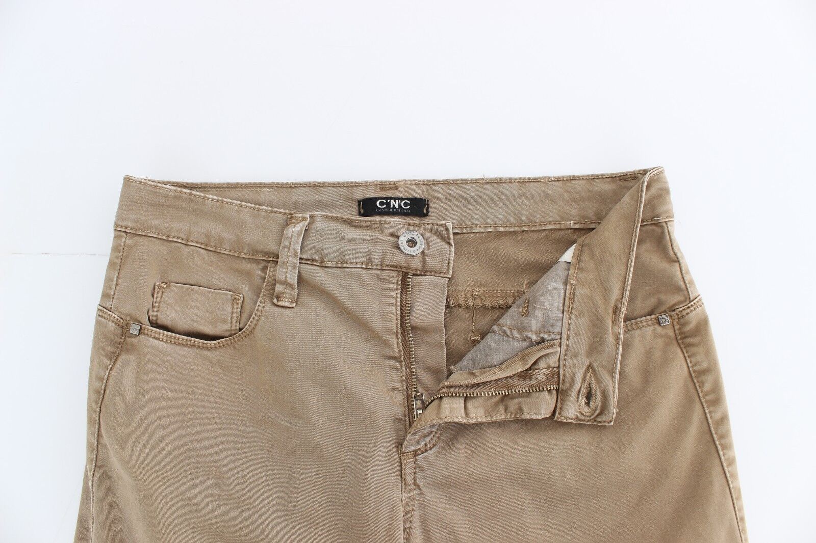 Costume National Beige Straight Leg Denim Pants Stretch Women's Jeans