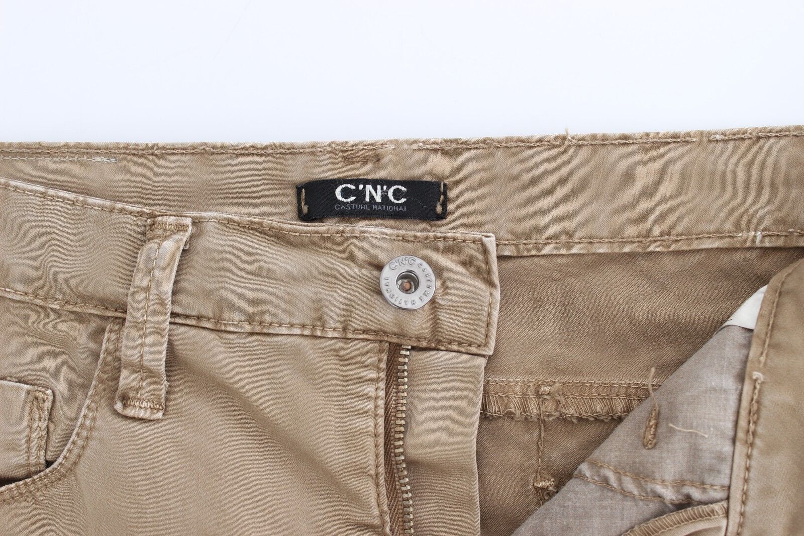 Costume National Beige Straight Leg Denim Pants Stretch Women's Jeans
