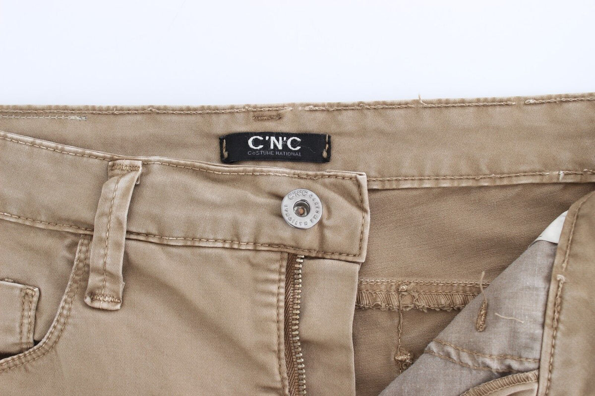 Costume National Beige Straight Leg Denim Pants Stretch Women's Jeans