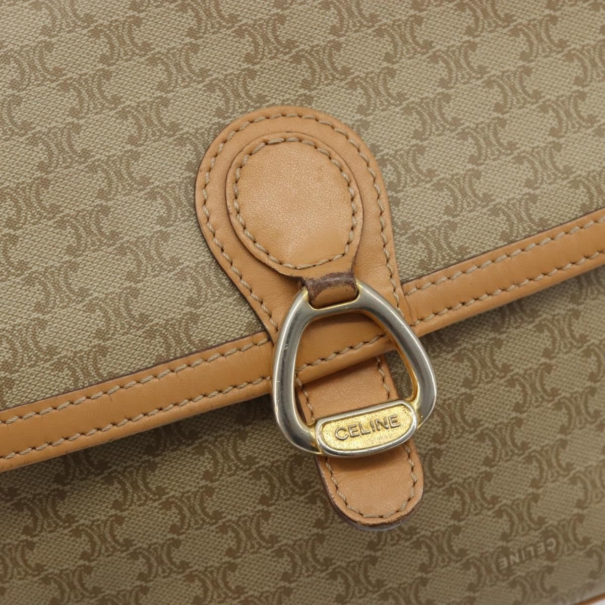Celine Vintage Macadam Canvas And Leather Beige Canvas Shoulder Bag Bag (Pre-Owned)