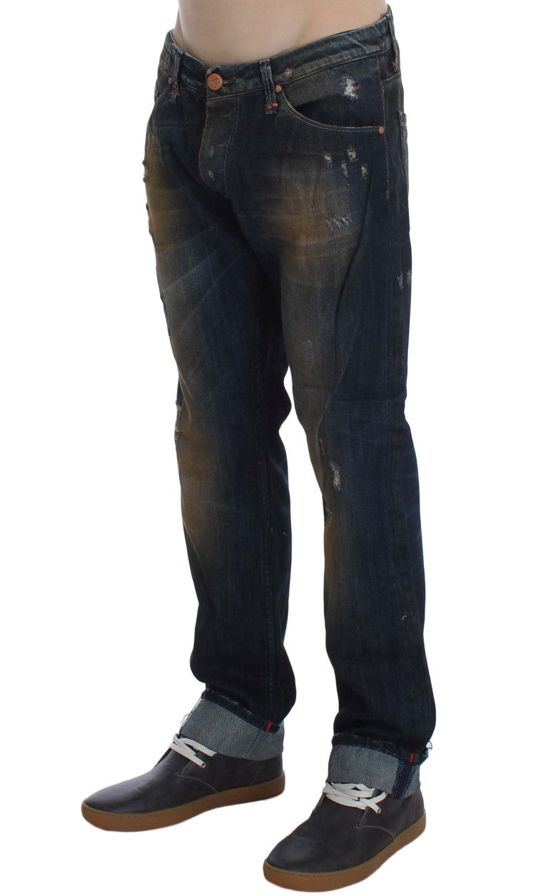 Acht Blue Wash Cotton Regular Straight Fit Men's Jeans