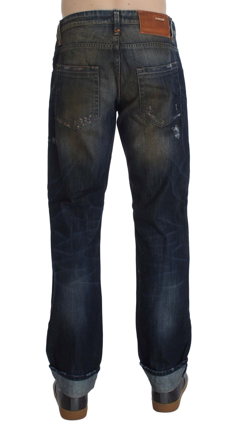Acht Blue Wash Cotton Regular Straight Fit Men's Jeans
