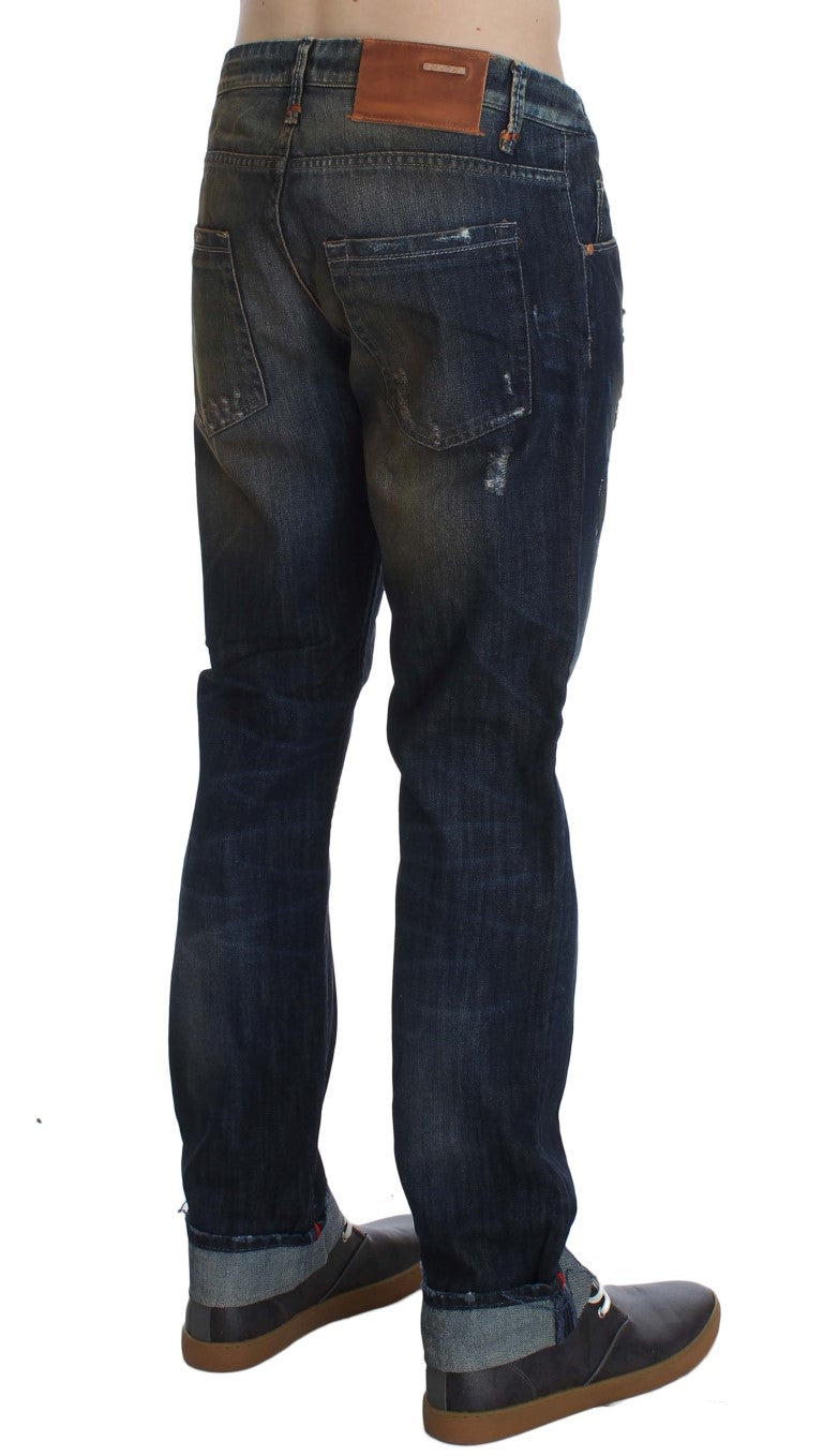 Acht Blue Wash Cotton Regular Straight Fit Men's Jeans