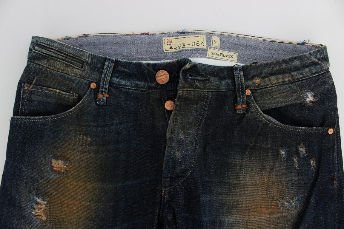 Acht Blue Wash Cotton Regular Straight Fit Men's Jeans