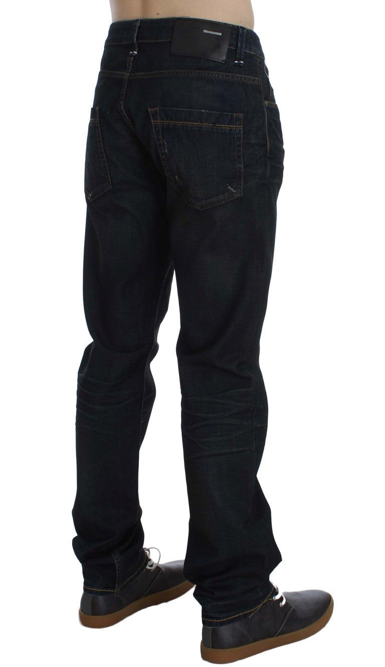 Acht Blue Wash Cotton Denim Straight Fit Men's Jeans