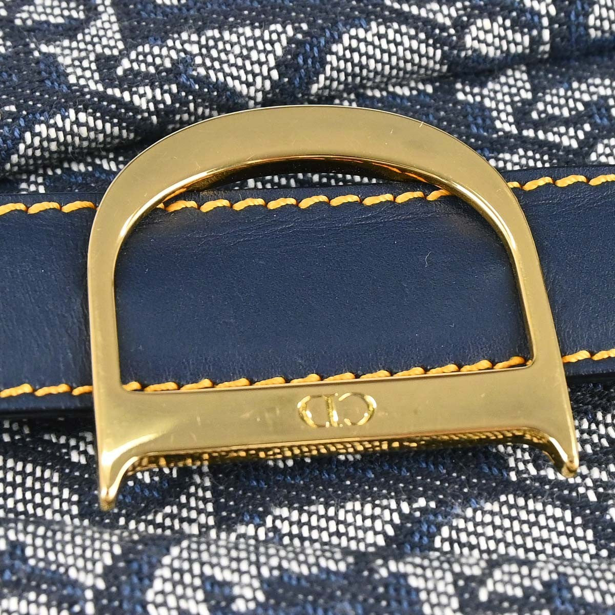 Christian Dior Vintage Saddle Bowler Diorissimo Canvas Navy Canvas Handbag (Pre-Owned)