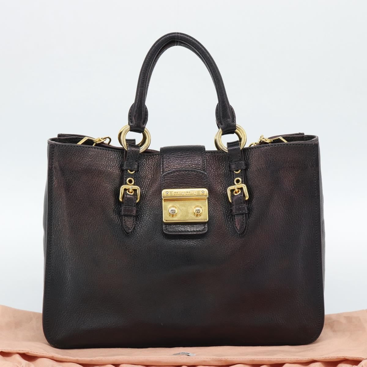 Miu Miu Madras Convertible Lock Leather Black Leather Tote Bag Bag (Pre-Owned)
