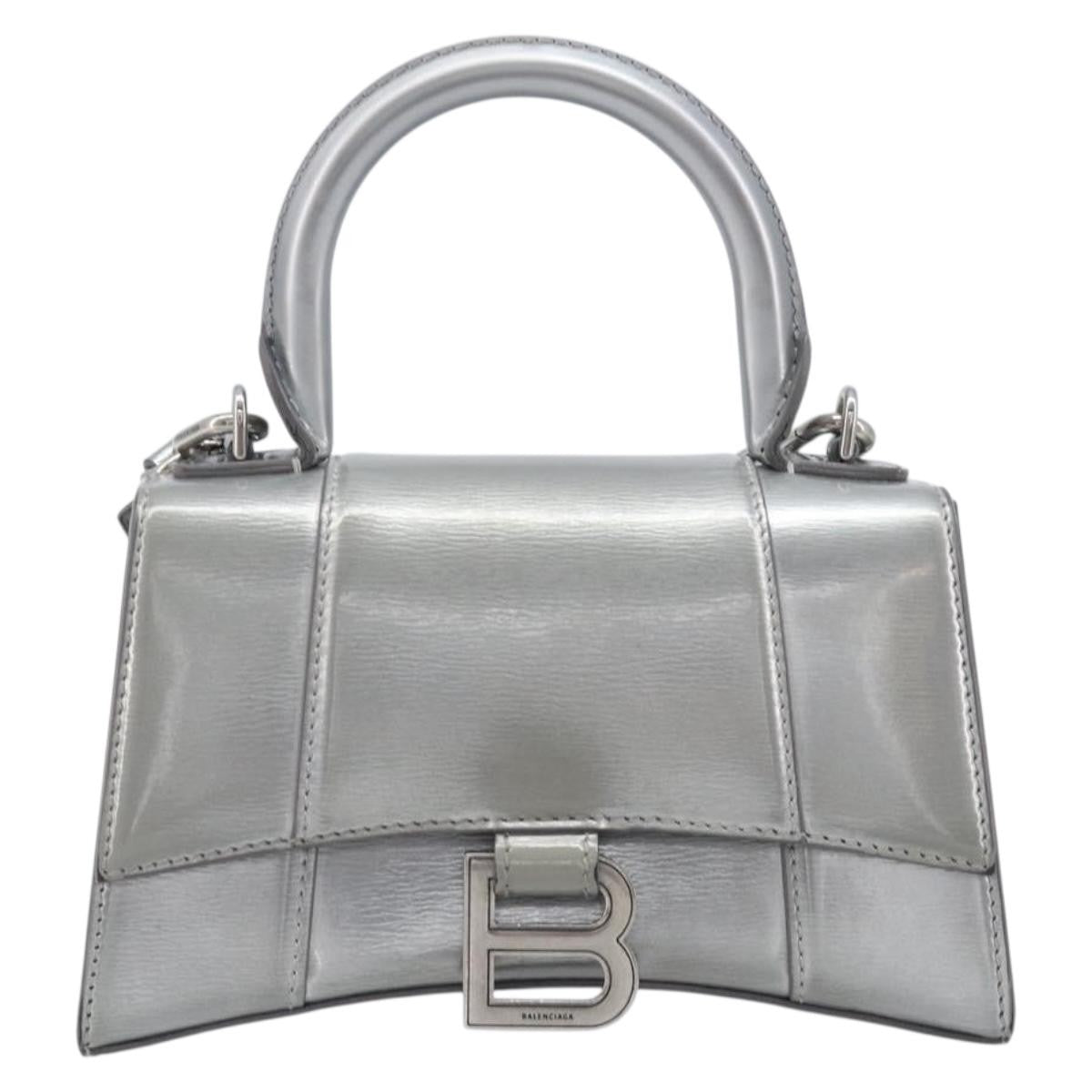 Balenciaga Hourglass Top Handle Leather Silver Leather Handbag (Pre-Owned)
