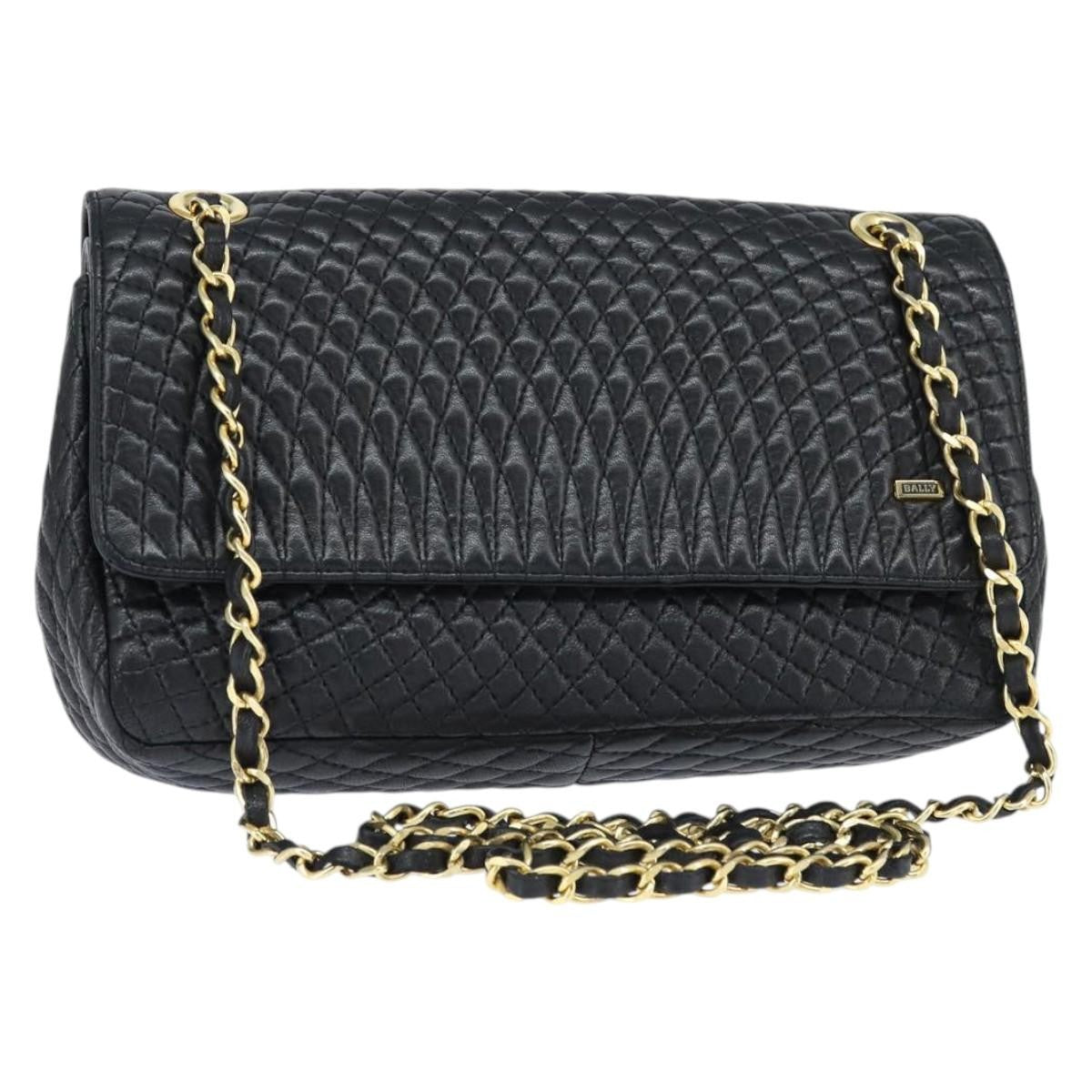 Bally Vintage Chain Quilted Leather Black Leather Shoulder Bag Bag (Pre-Owned)