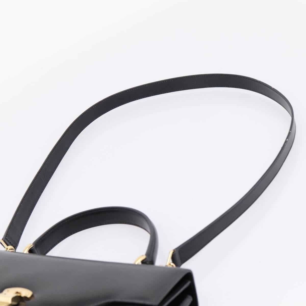 Gucci Vintage Lady Lock Top Handle Leather Black Leather Handbag (Pre-Owned)