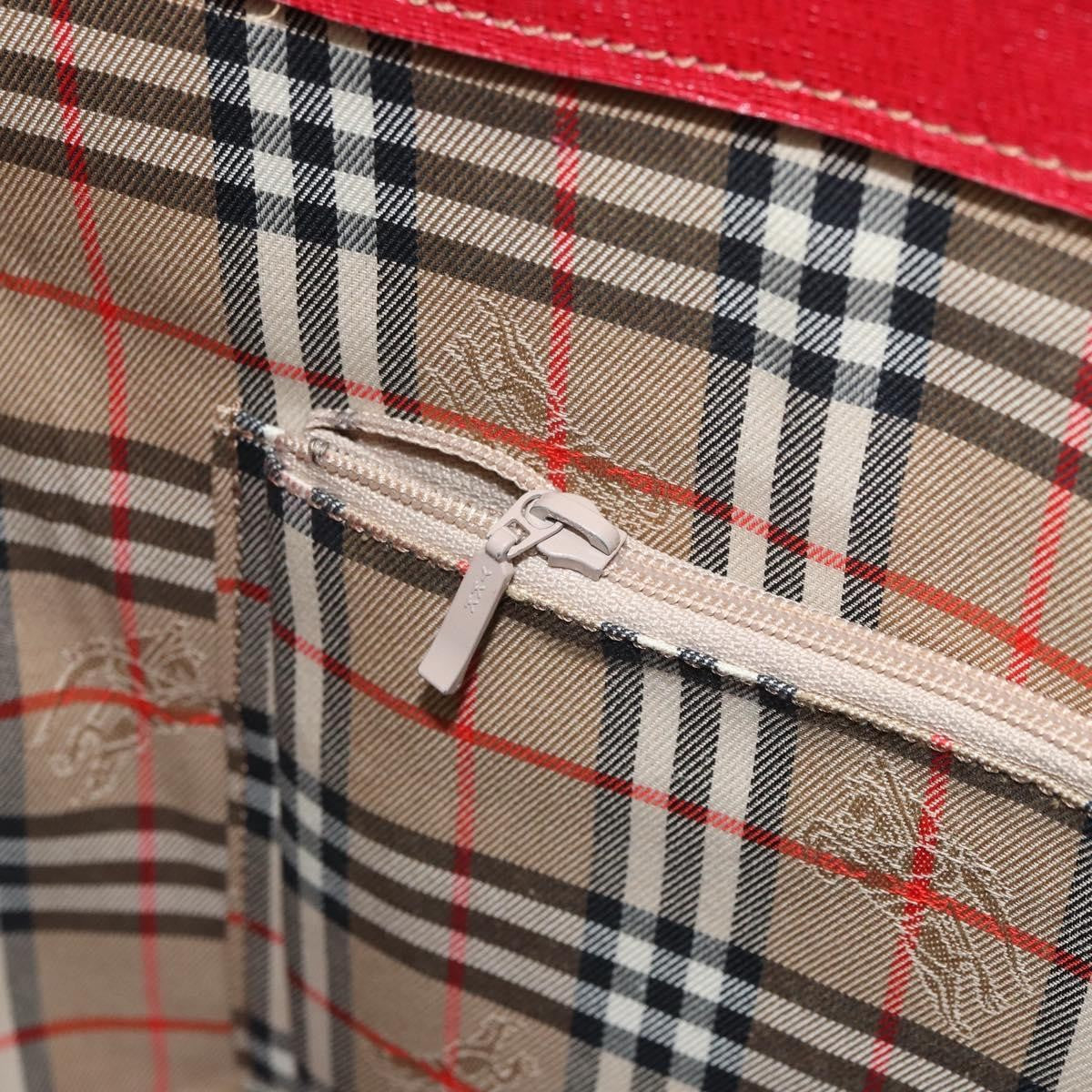 Burberry Vintage Vintage Check Coated Canvas Red Leather Tote Bag Bag (Pre-Owned)