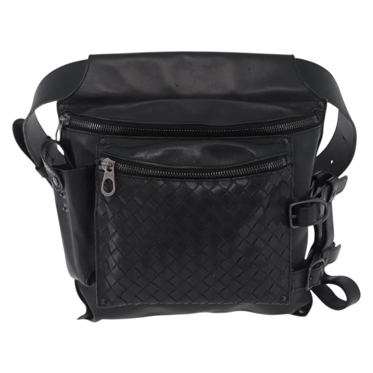 Bottega Veneta Utility Waist Leather With Intrecciato Black Leather Shoulder Bag Bag (Pre-Owned)