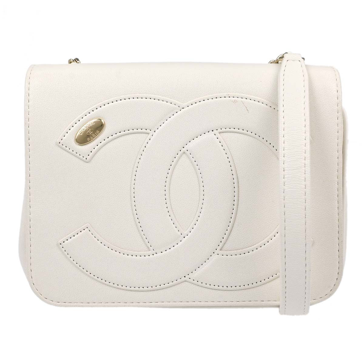 Chanel Cc Mania Flap Lambskin White Leather Shoulder Bag Bag (Pre-Owned)