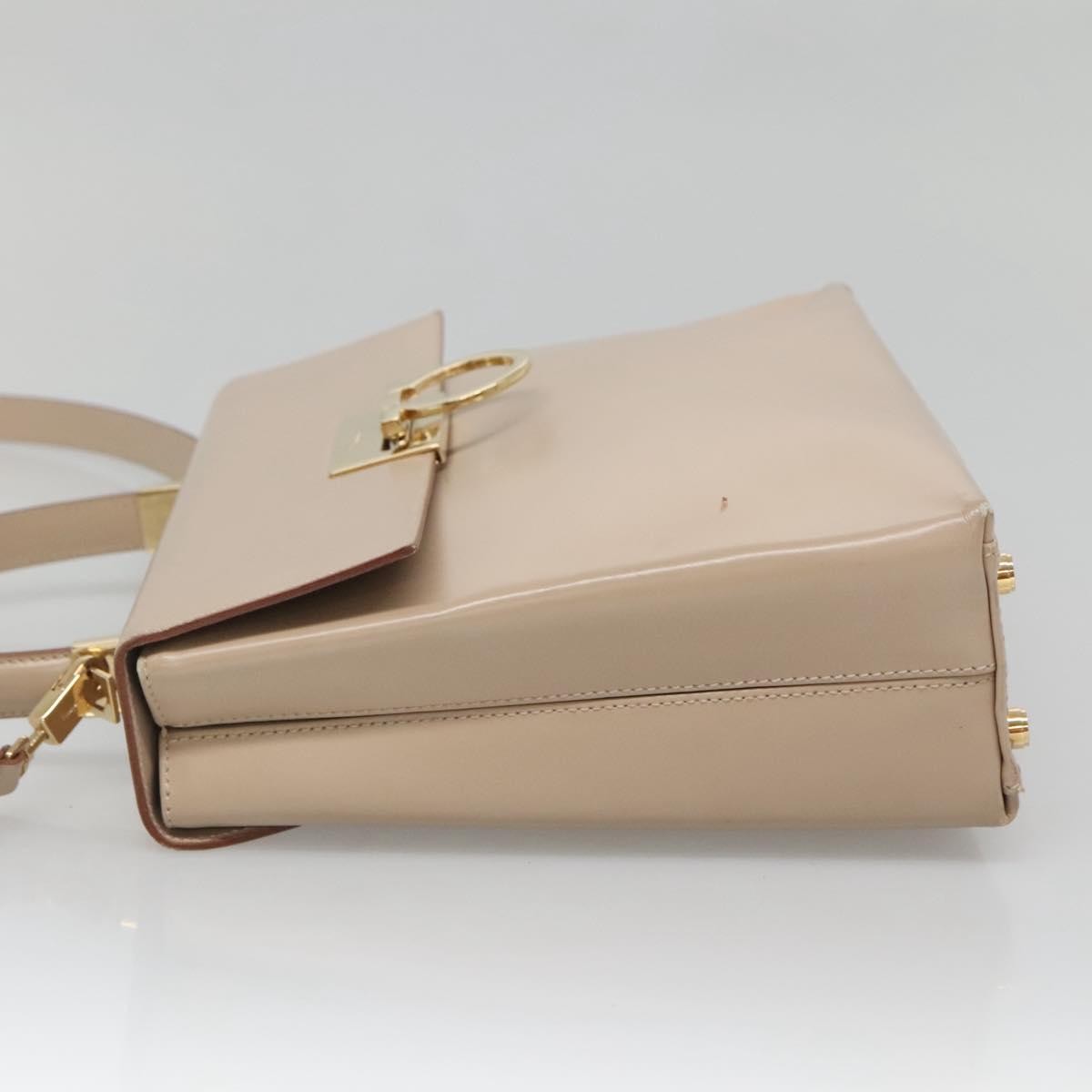 Salvatore Ferragamo Gancini Convertible Top Handle Leather Beige Leather Handbag (Pre-Owned)