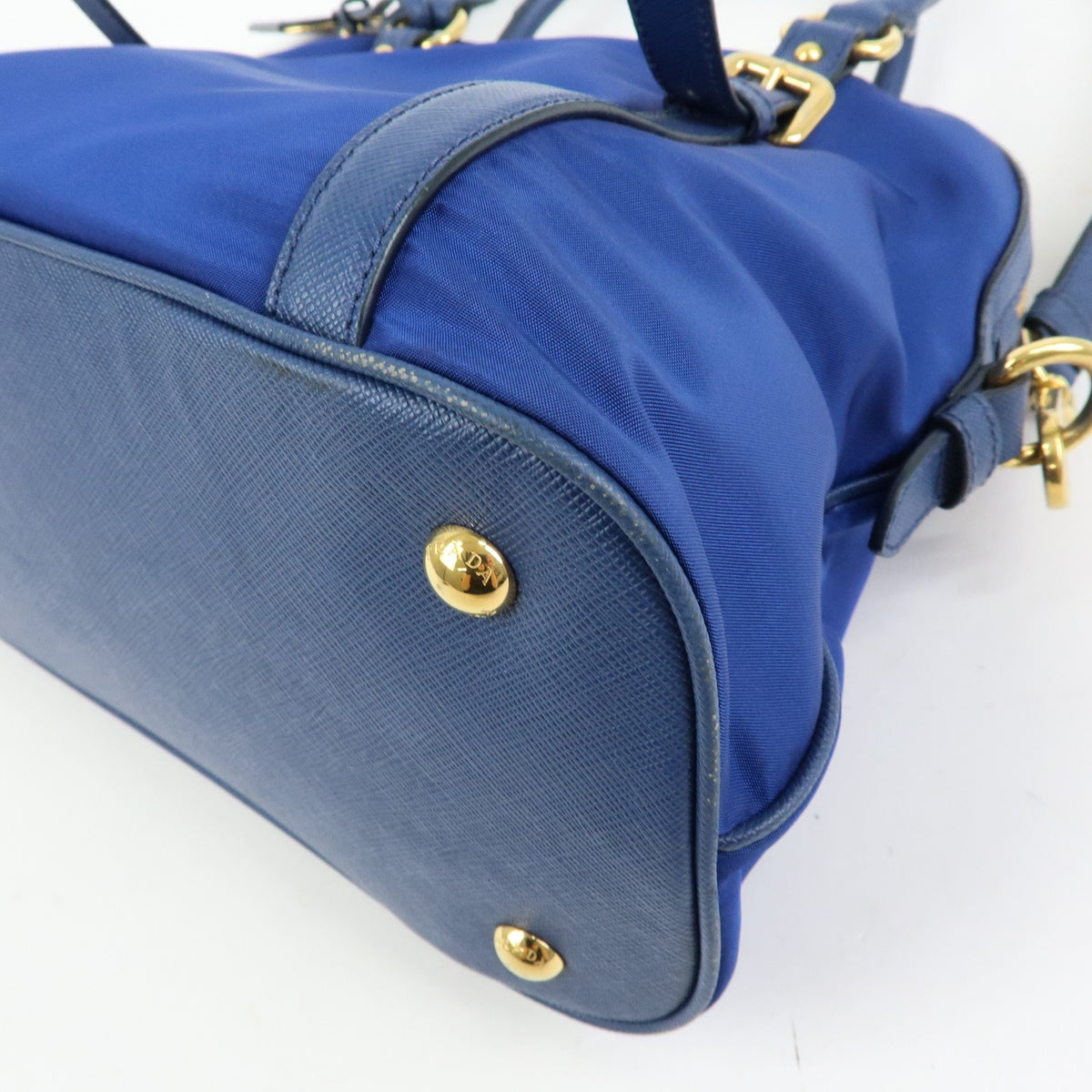 Prada Convertible Dome Satchel Tessuto With Saffiano Leather Blue Nylon Handbag (Pre-Owned)