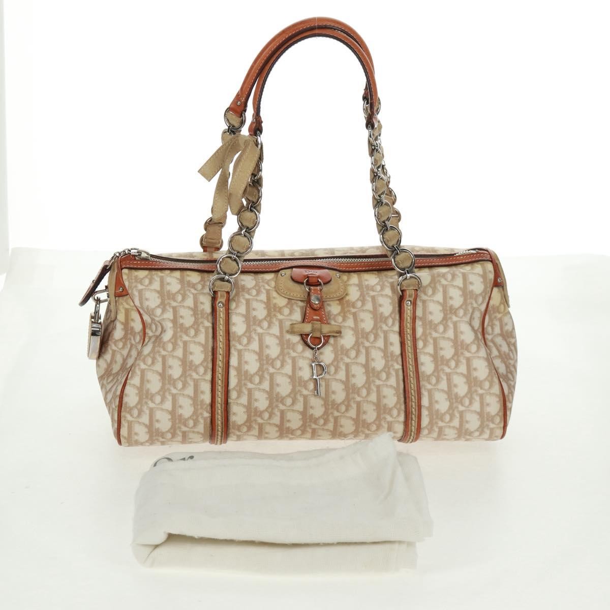 Christian Dior Vintage Trotter Romantique Boston Diorissimo Coated Canvas Beige Canvas Handbag (Pre-Owned)