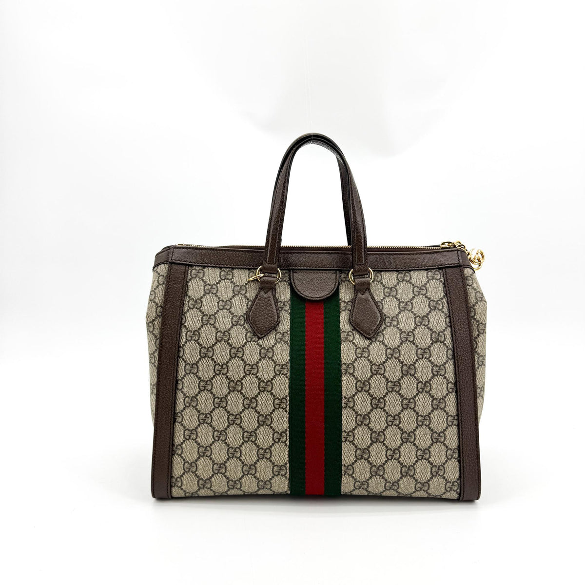 Gucci Ophidia Top Handle Gg Coated Canvas Brown Canvas Tote Bag Bag (Pre-Owned)