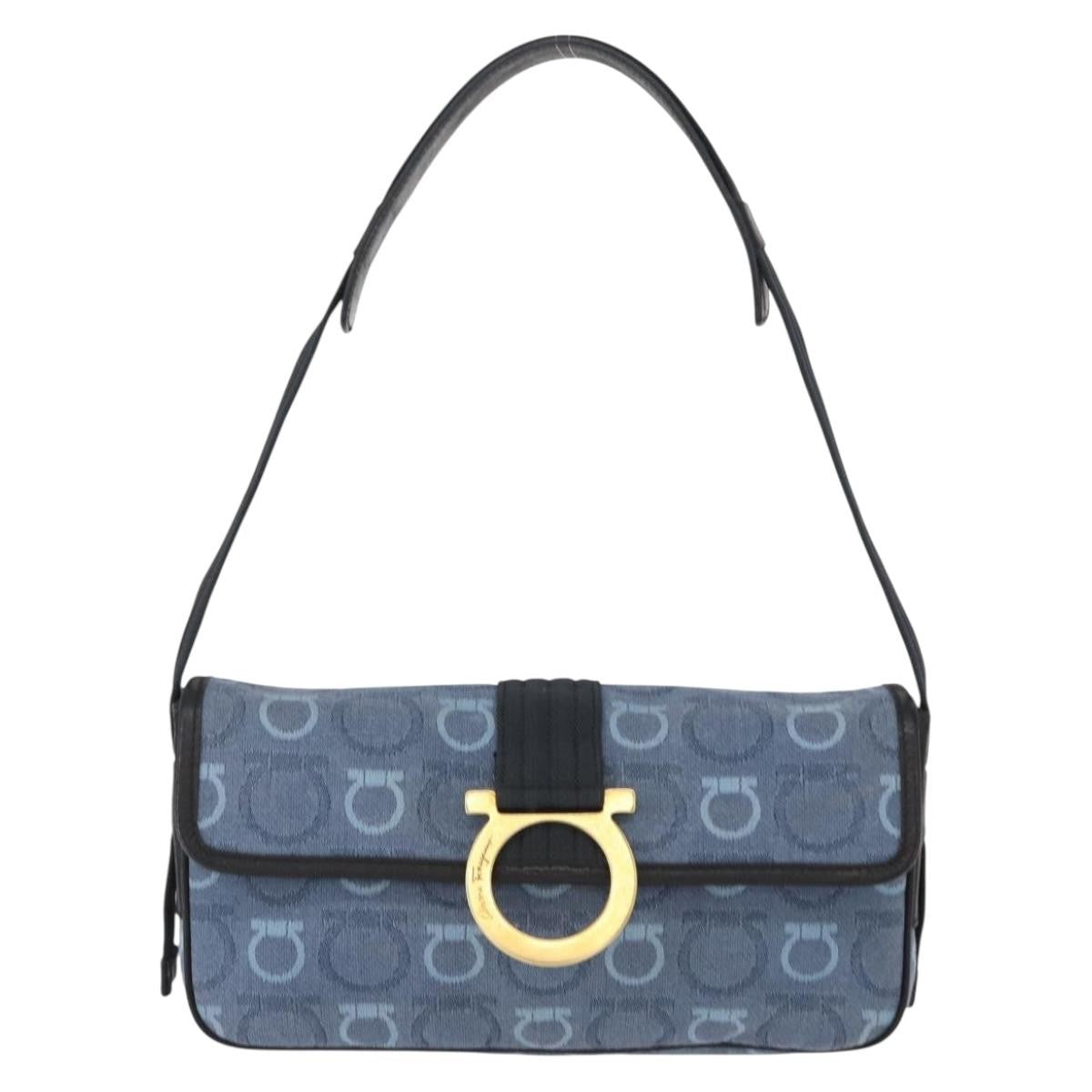 Salvatore Ferragamo Gancini Canvas Navy Canvas Shoulder Bag Bag (Pre-Owned)