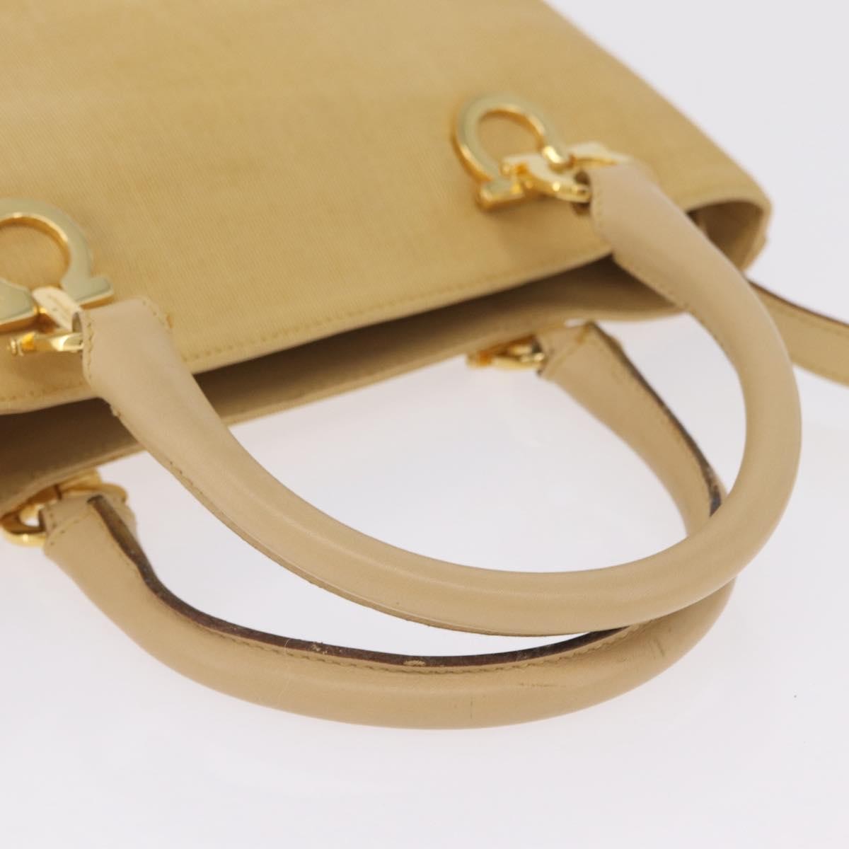 Salvatore Ferragamo Gancini Tote Canvas Beige Canvas Tote Bag Bag (Pre-Owned)