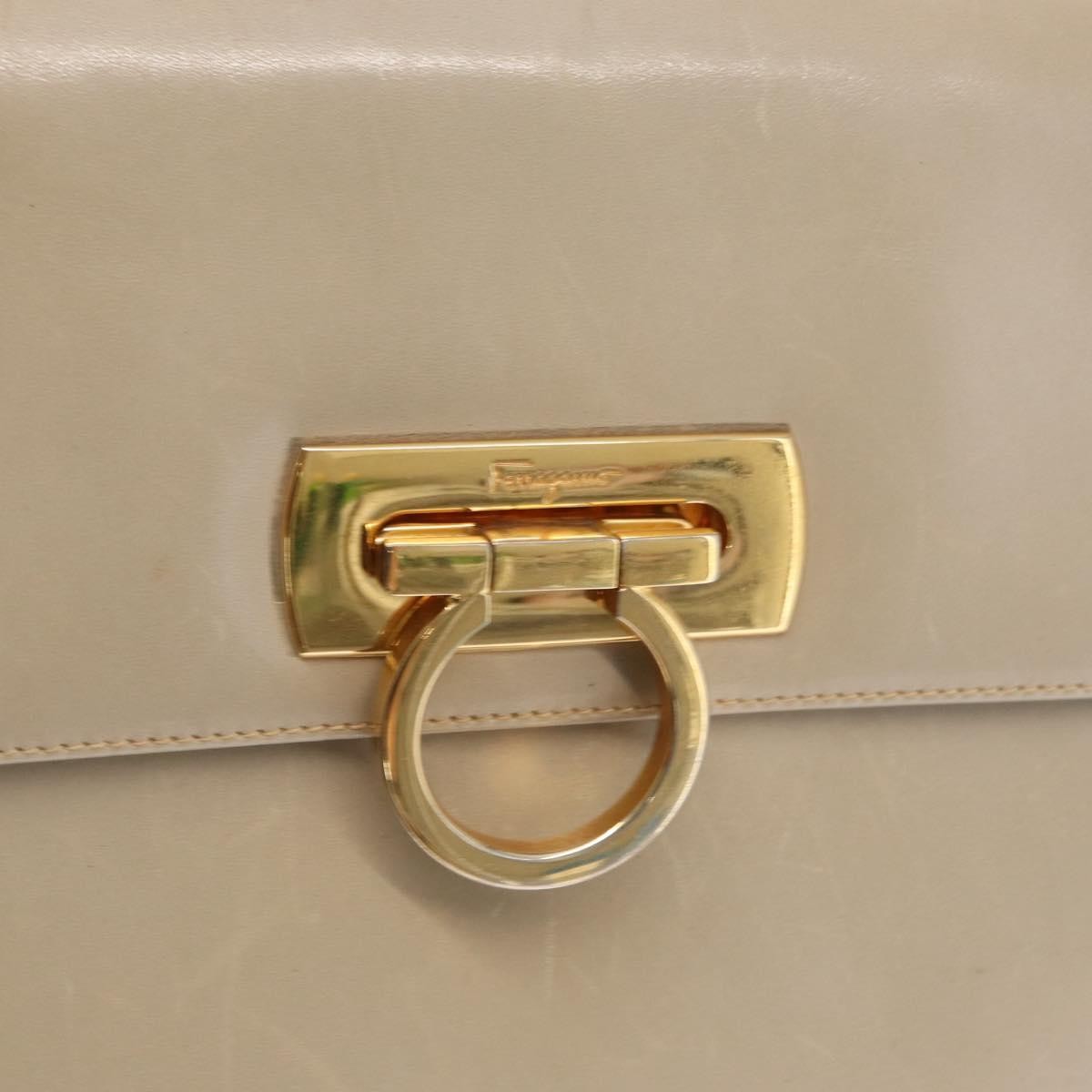 Salvatore Ferragamo Gancini Convertible Top Handle Leather Beige Leather Handbag (Pre-Owned)