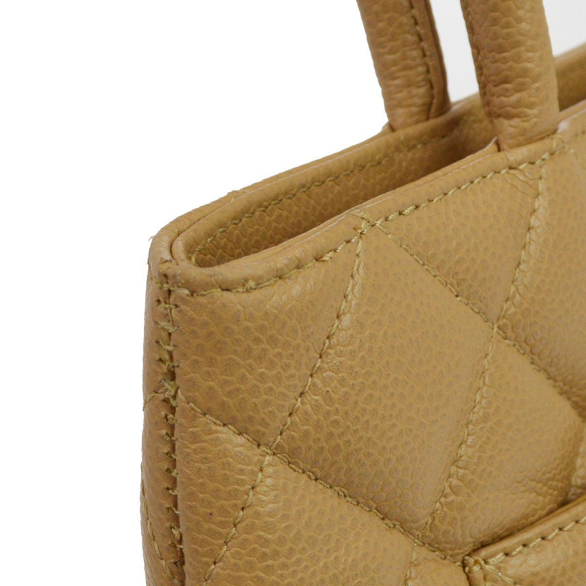 Chanel Medallion Quilted Caviar Beige Leather Tote Bag Bag (Pre-Owned)