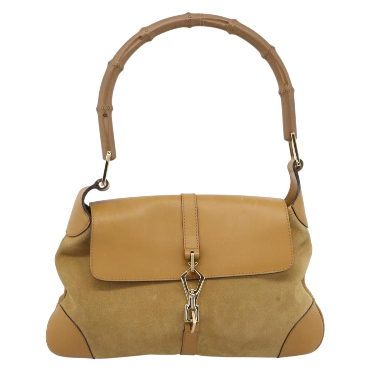 Gucci Bamboo Jackie Suede Beige Suede Handbag (Pre-Owned)