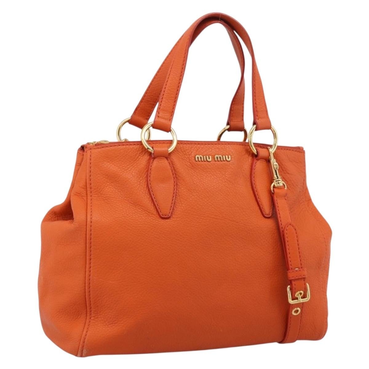 Miu Miu Caribou Convertible Tote Leather Orange Leather Handbag (Pre-Owned)