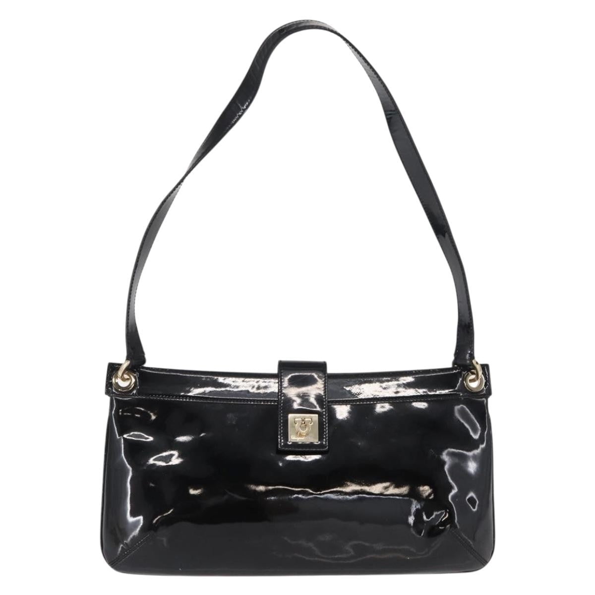 Salvatore Ferragamo Gancini Patent Leather Black Patent_Leather Shoulder Bag Bag (Pre-Owned)