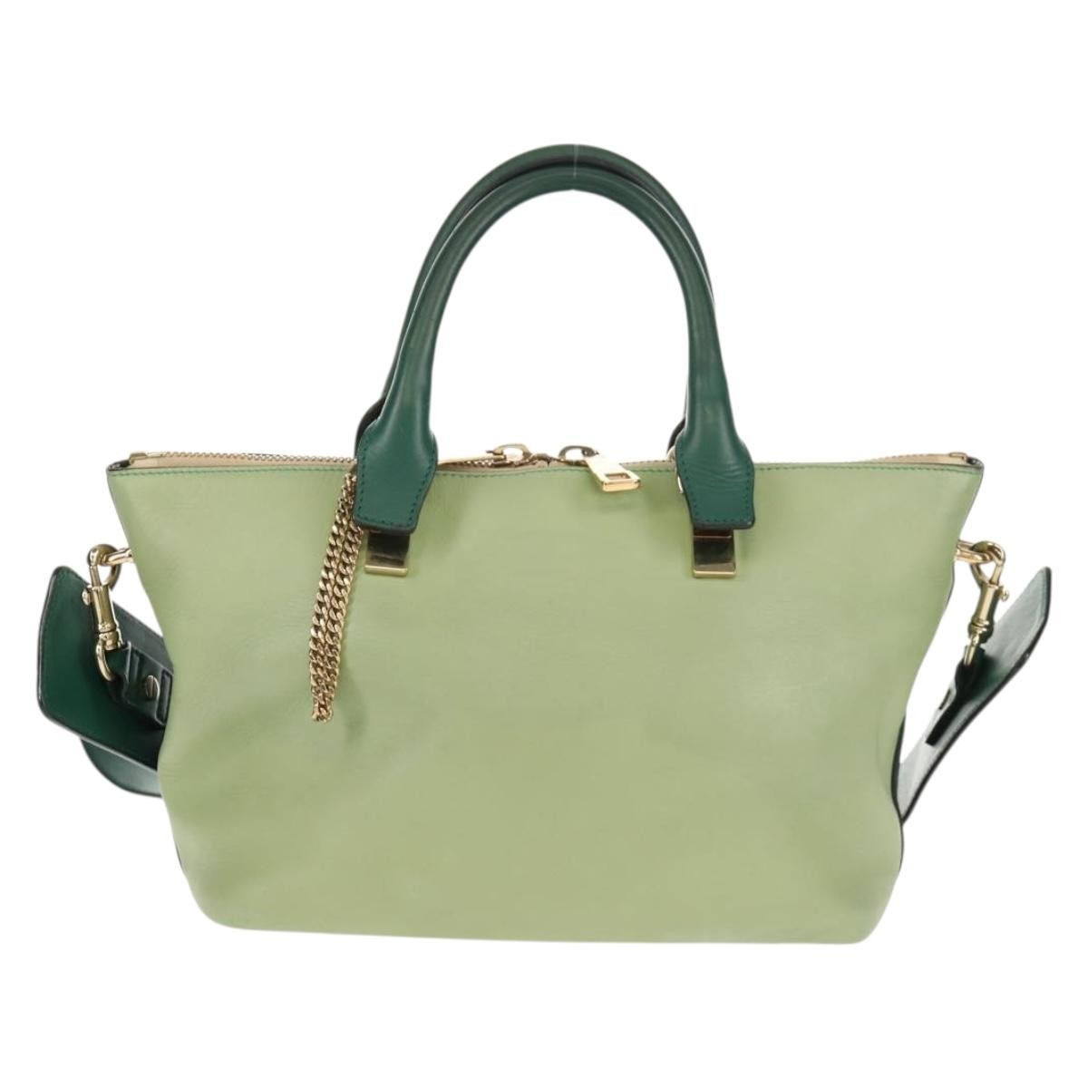 Chloe Bicolor Baylee Satchel Leather Green Leather Bag (Pre-Owned)