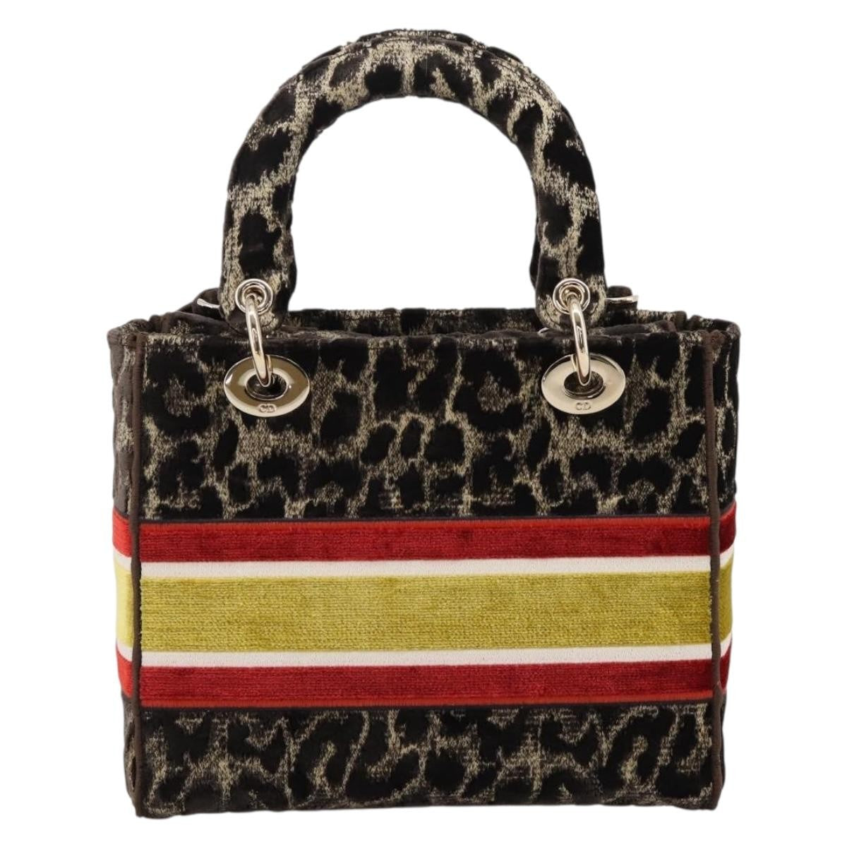 Christian Dior Lady D-Lite Mizza Embroidered Velvet Brown Velvet Handbag (Pre-Owned)