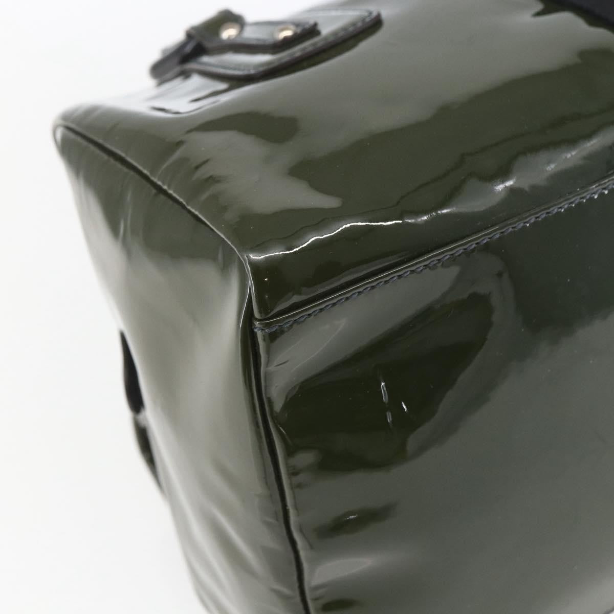 Salvatore Ferragamo Vintage Patent Leather Khaki Patent_Leather Handbag (Pre-Owned)