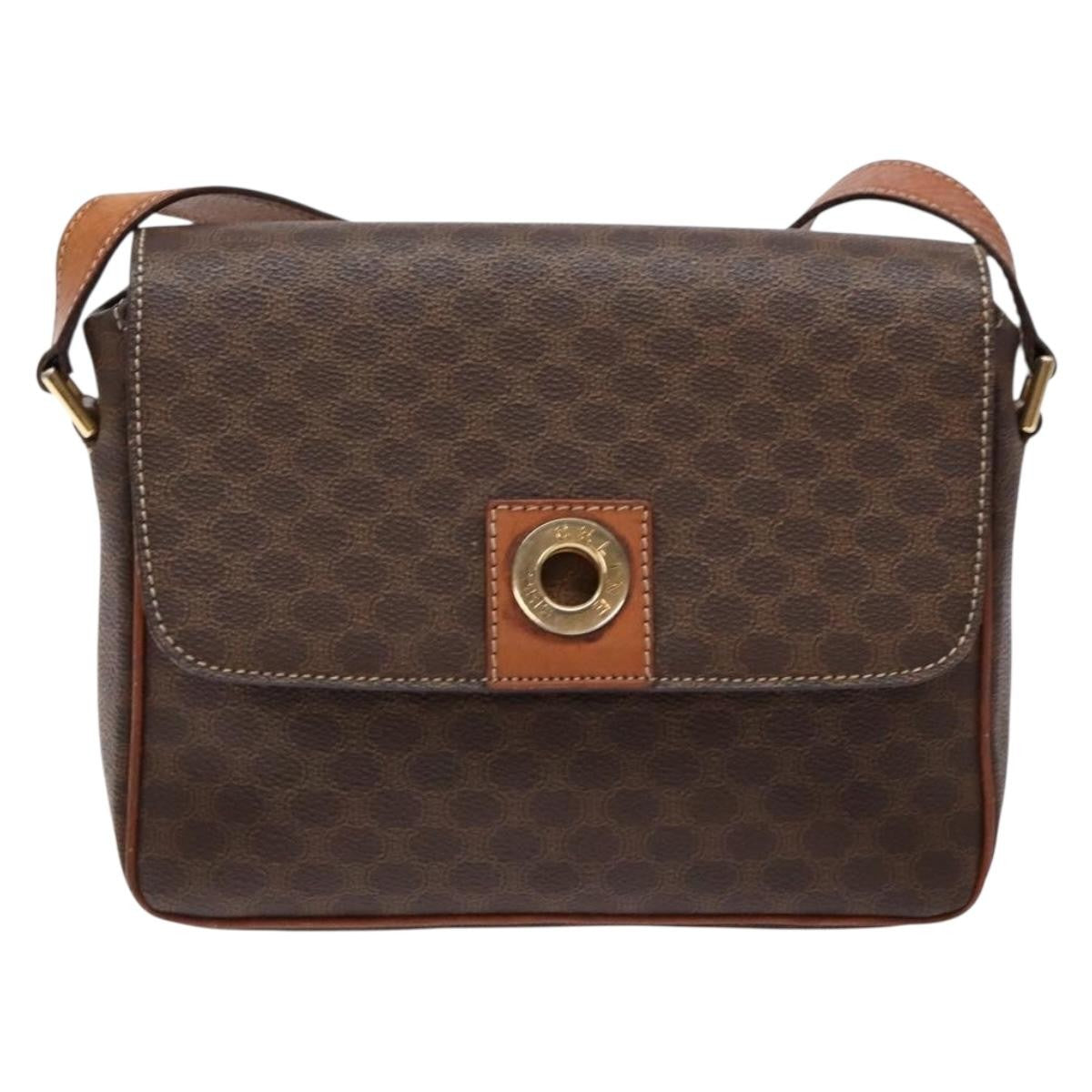 Celine Macadam Shoulder Pvc Leather Brown Canvas Bag (Pre-Owned)