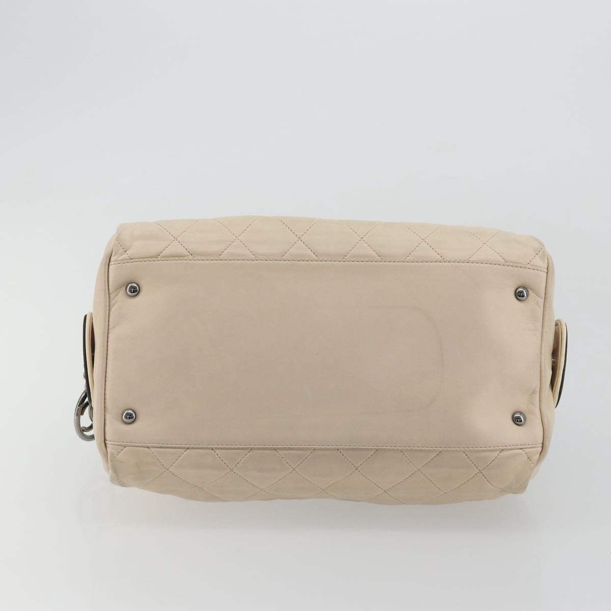 Chanel Sport Line Bowler Quilted Leather Beige Leather Handbag (Pre-Owned)