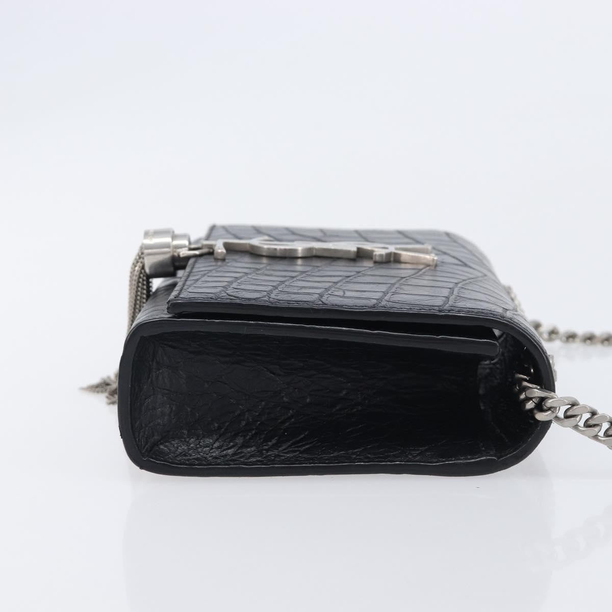 Saint Laurent Classic Monogram Tassel Chain Crocodile Embossed Leather Black Leather Crossbody Bag Bag (Pre-Owned)