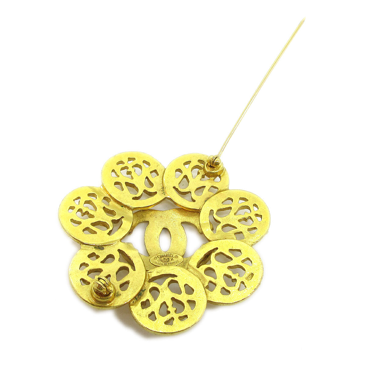 Chanel Vintage Cc Flower Textured Metal Gold Gold_Plated Brooch Jewelry (Pre-Owned)