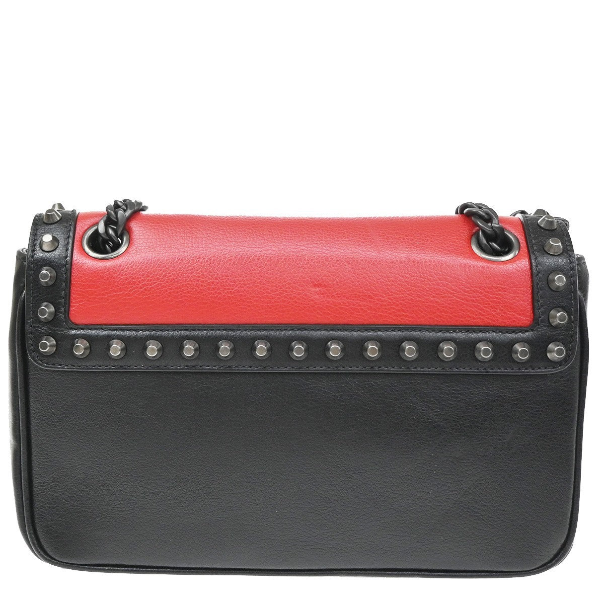 Prada Chain Flap Bag Studded Glace Calf Red Leather Shoulder Bag Bag (Pre-Owned)