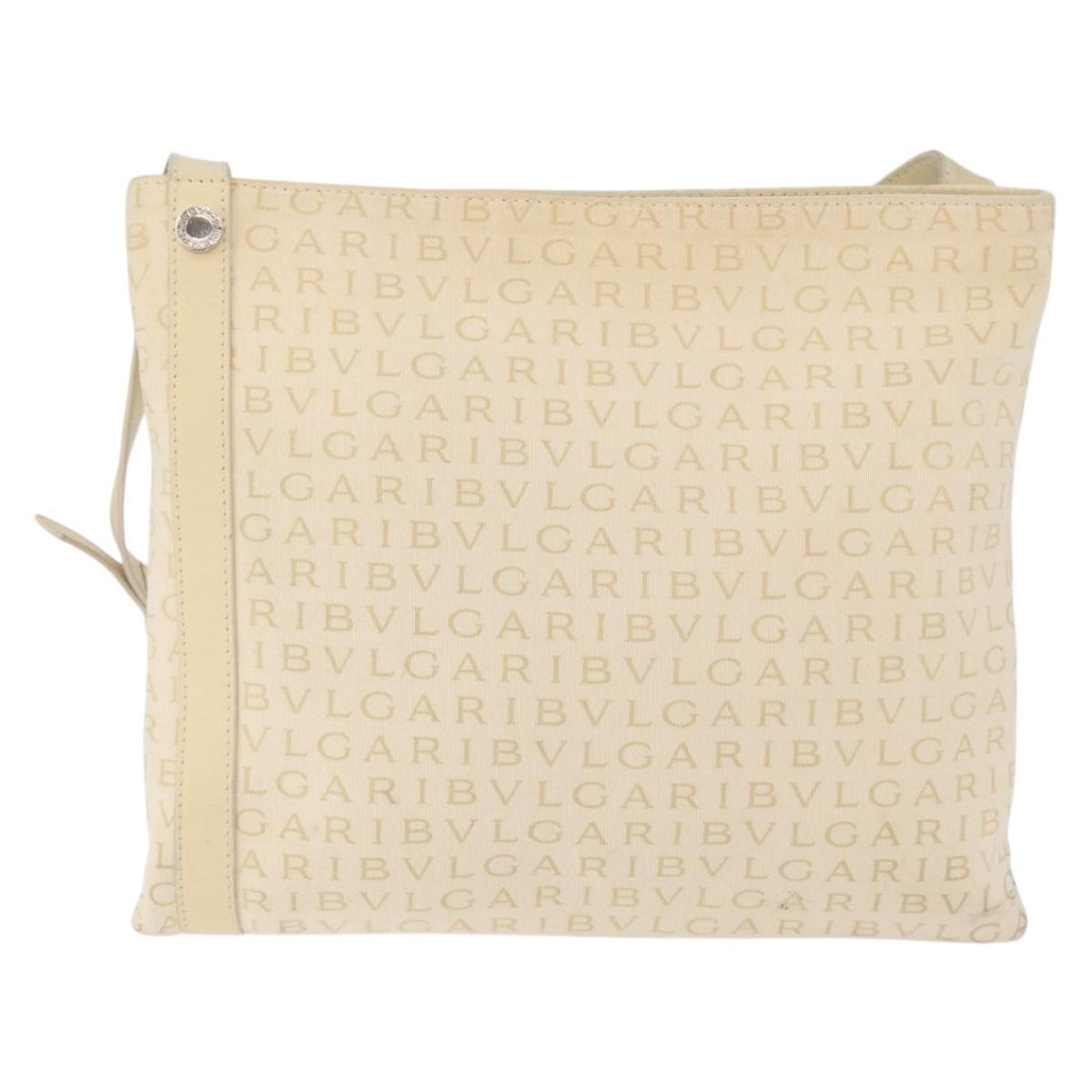 Bvlgari Logomania Canvas With Leather Beige Canvas Shoulder Bag Bag (Pre-Owned)