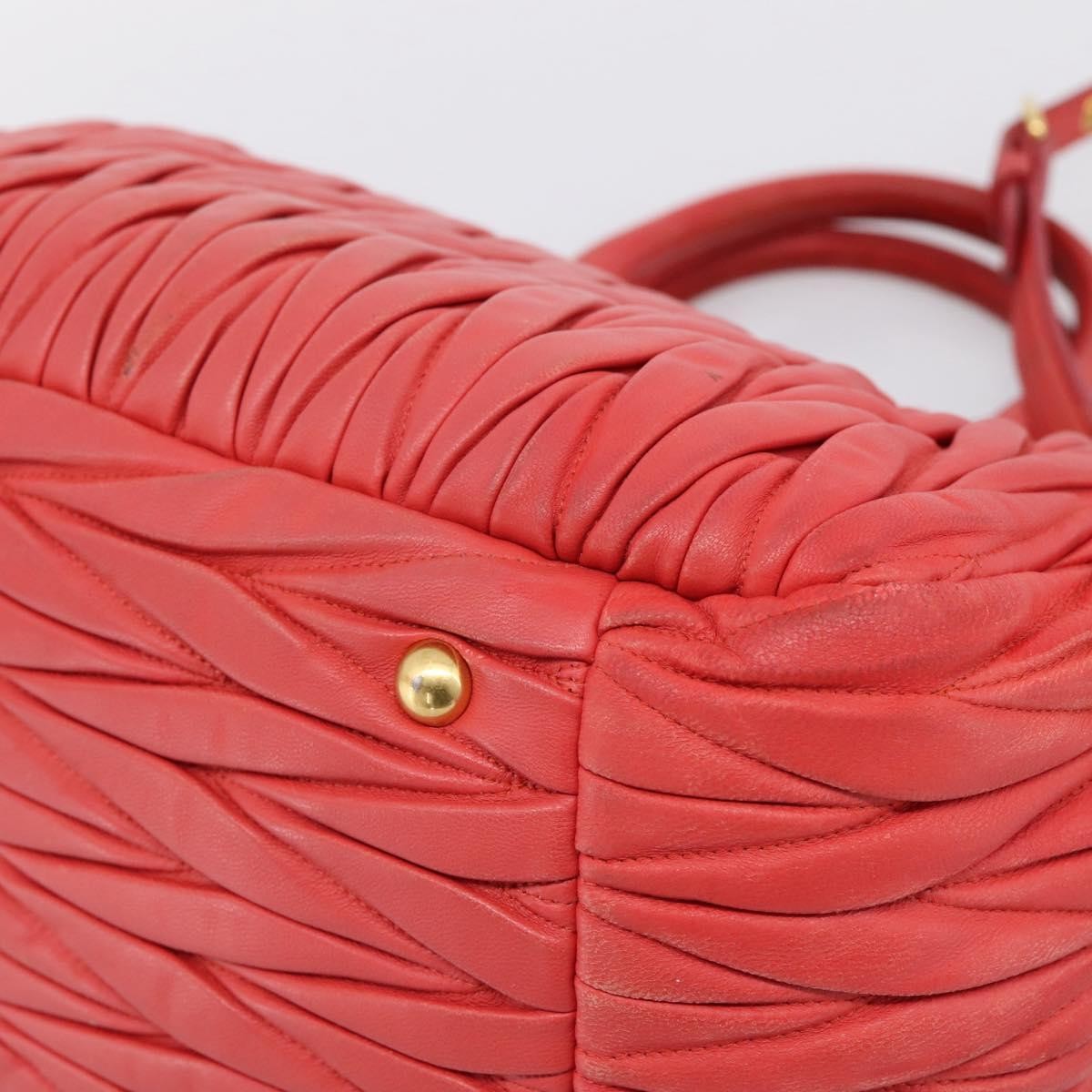Miu Miu Madras Bowler Matelasse Leather Red Leather Handbag (Pre-Owned)